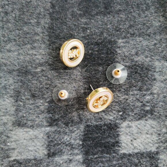 Michael Kors Pave Logo Gold Crystal Disc Stud Earrings MKJ7764 BRAND NEW - Picture 3 of 4